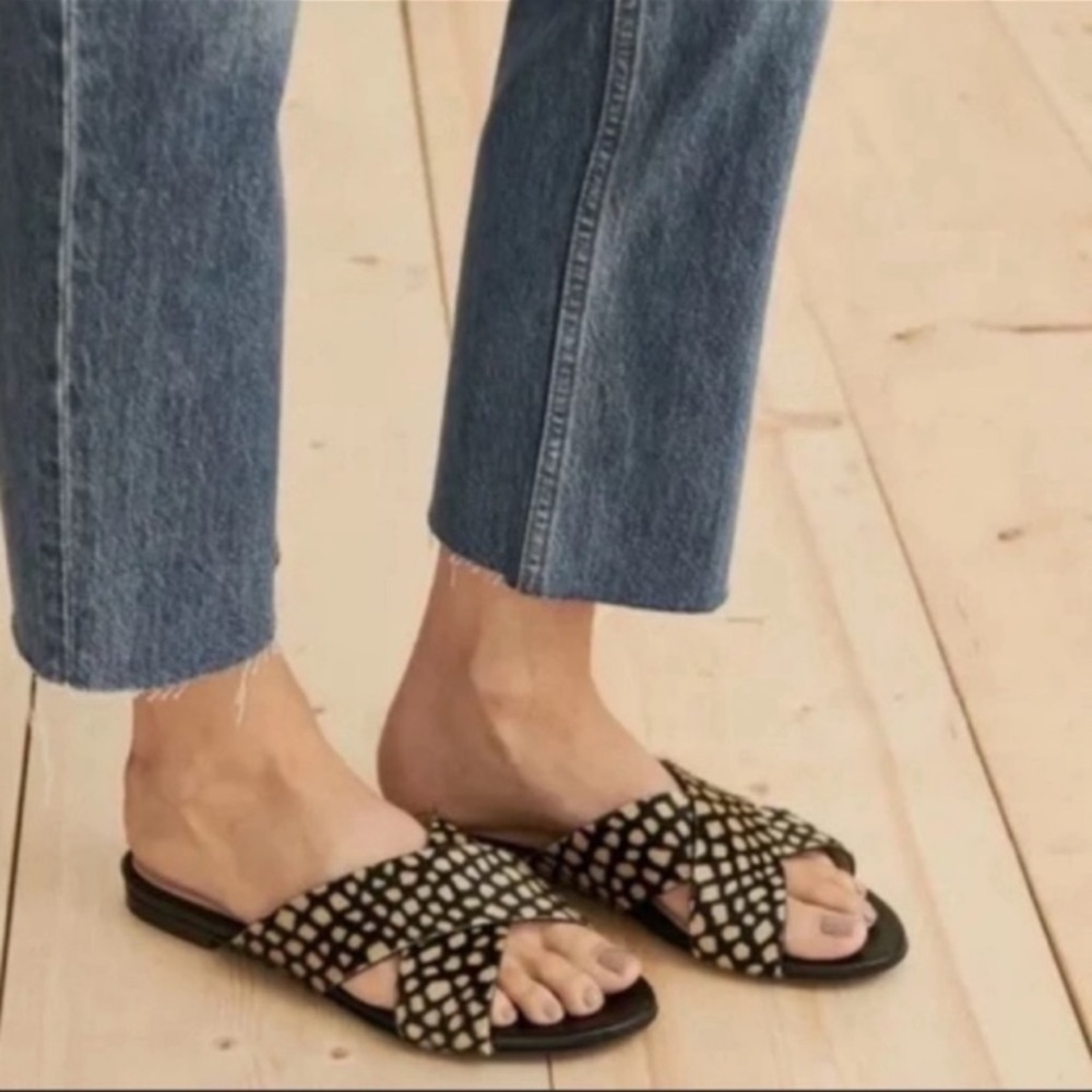 Jenni‎ Kayne Ponyhair Black Honey Giraffe Print Cross-over Slide Sandals EU40